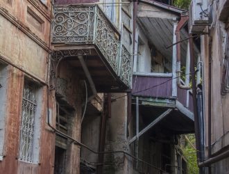 Historic balconies on a street in Tbilisi Old Town