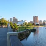 Adelaide skyline and the River Torrens at dusk