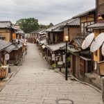 Ninenzaka street and paper umbrellas in Kyoto, Japan
